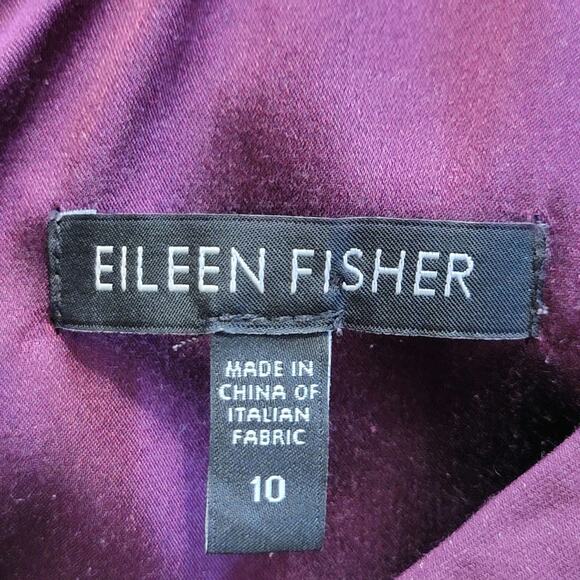 Eileen Fisher V Neck Sleeveless Shirred Cotton Silk Purple Midi Dress Size 10 - Picture 13 of 16